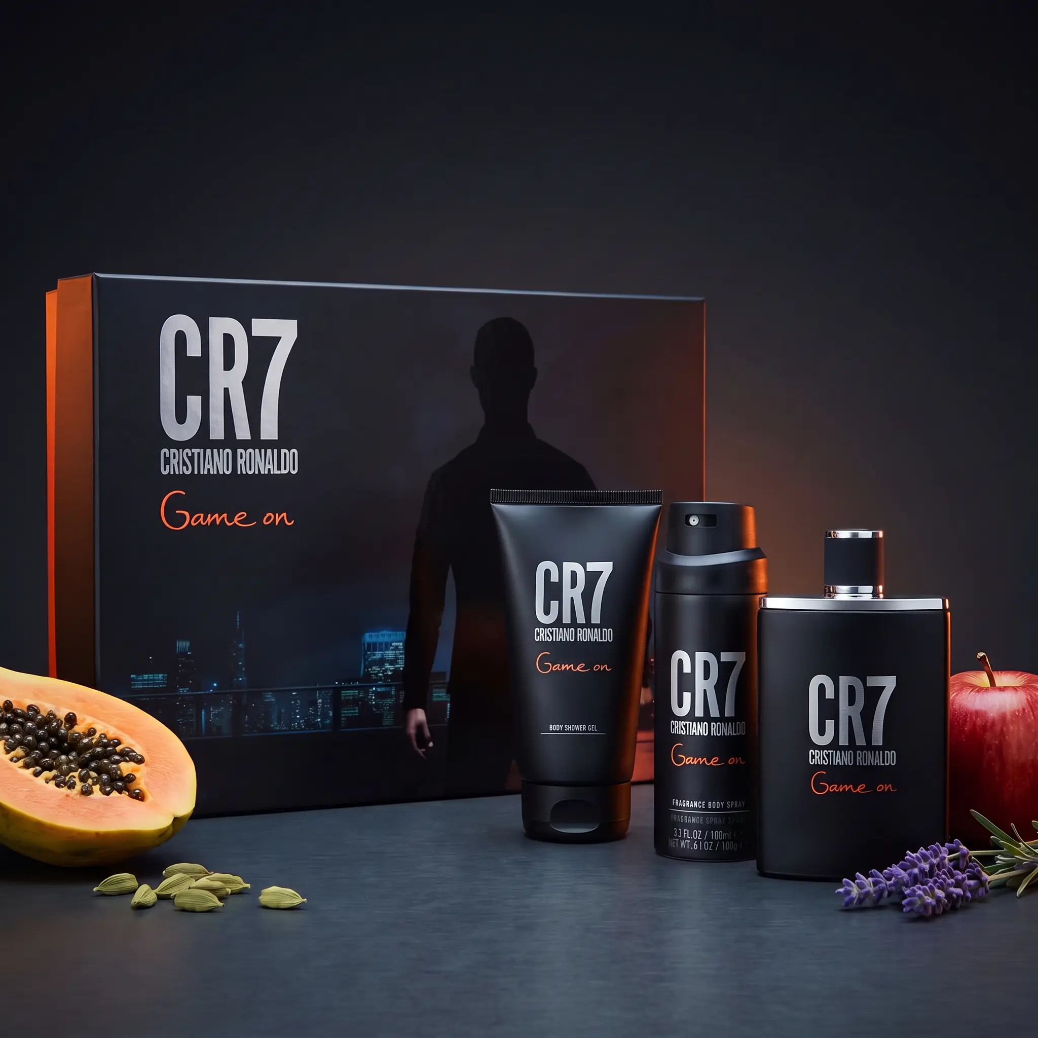 CR7 Game On by Cristiano Ronaldo for Men -3 Pc Gift Set 3.4oz EDT Spray, 5.1oz Shower Gel, 5.1oz Body Spray