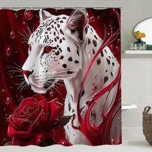 Rose Leopard Print Shower Curtain Set, Includes Non-Slip Mat, Toilet Lid Cover, Hooks, Bathroom Decoration Accessories, Complete Bathroom Accessories Kit, Bathroom Supplies