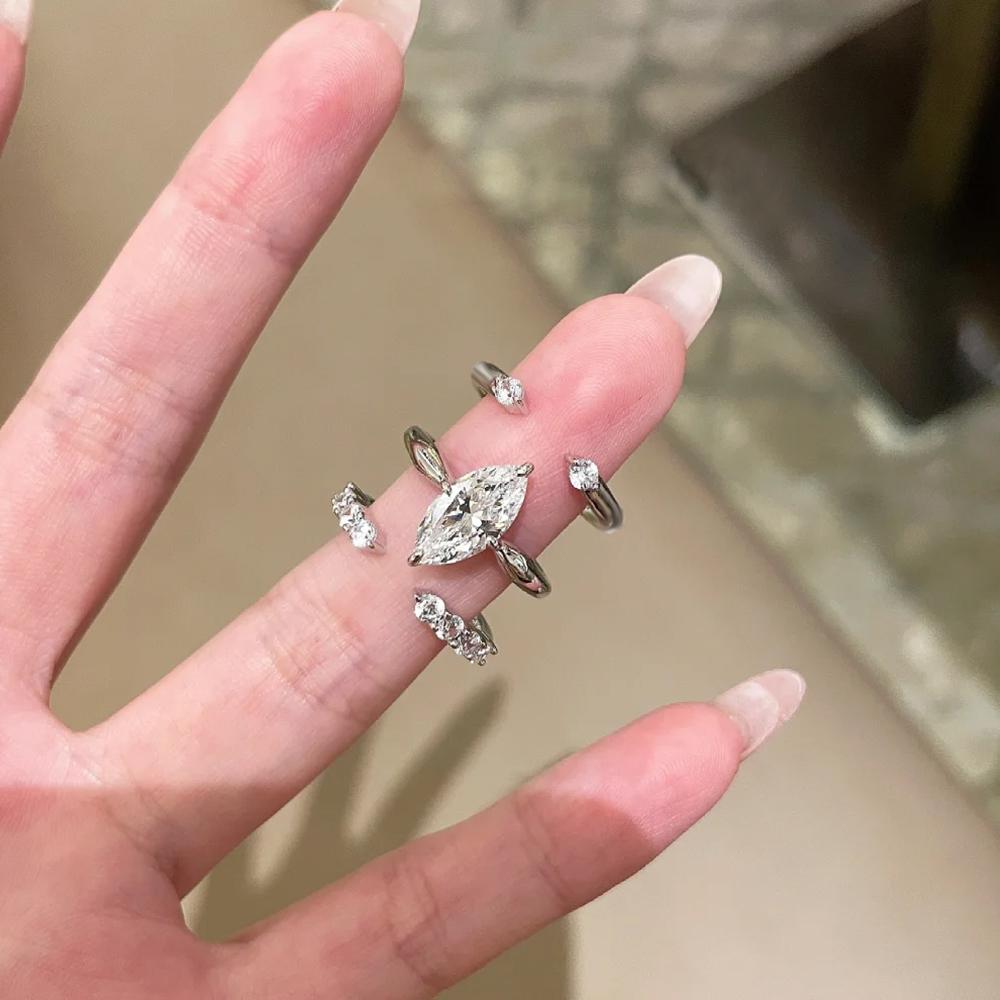 Certified Full Moissanite Wedding Bridal Rings Set for Women 925 Silver Marquise Cut Diamond Engagement Ring Eternity Band