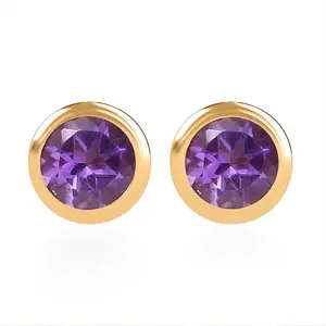 Shop LC D'Joy Poke Free Amethyst 0.50 ctw Stud Earrings in 18K Vermeil Yellow Gold Over Sterling Silver