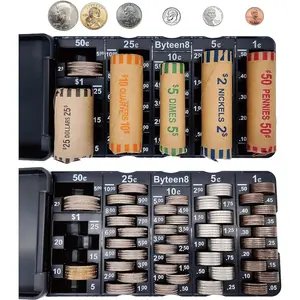 Coin Counter Coin Sorter 2Packs Mini Coin Sorter Tray with Cover Coin Bank Change Counter for All Coins Change Holder for Car Easy to Use for Bank Teller Great Gift