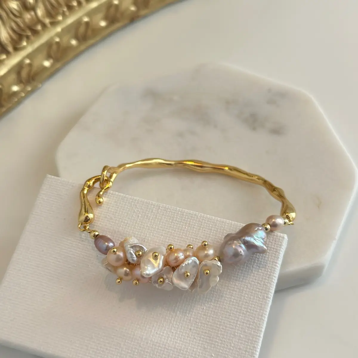 Elegance Unfurled: 18K Gold-Plated Baroque Pearl Bracelet/bangles