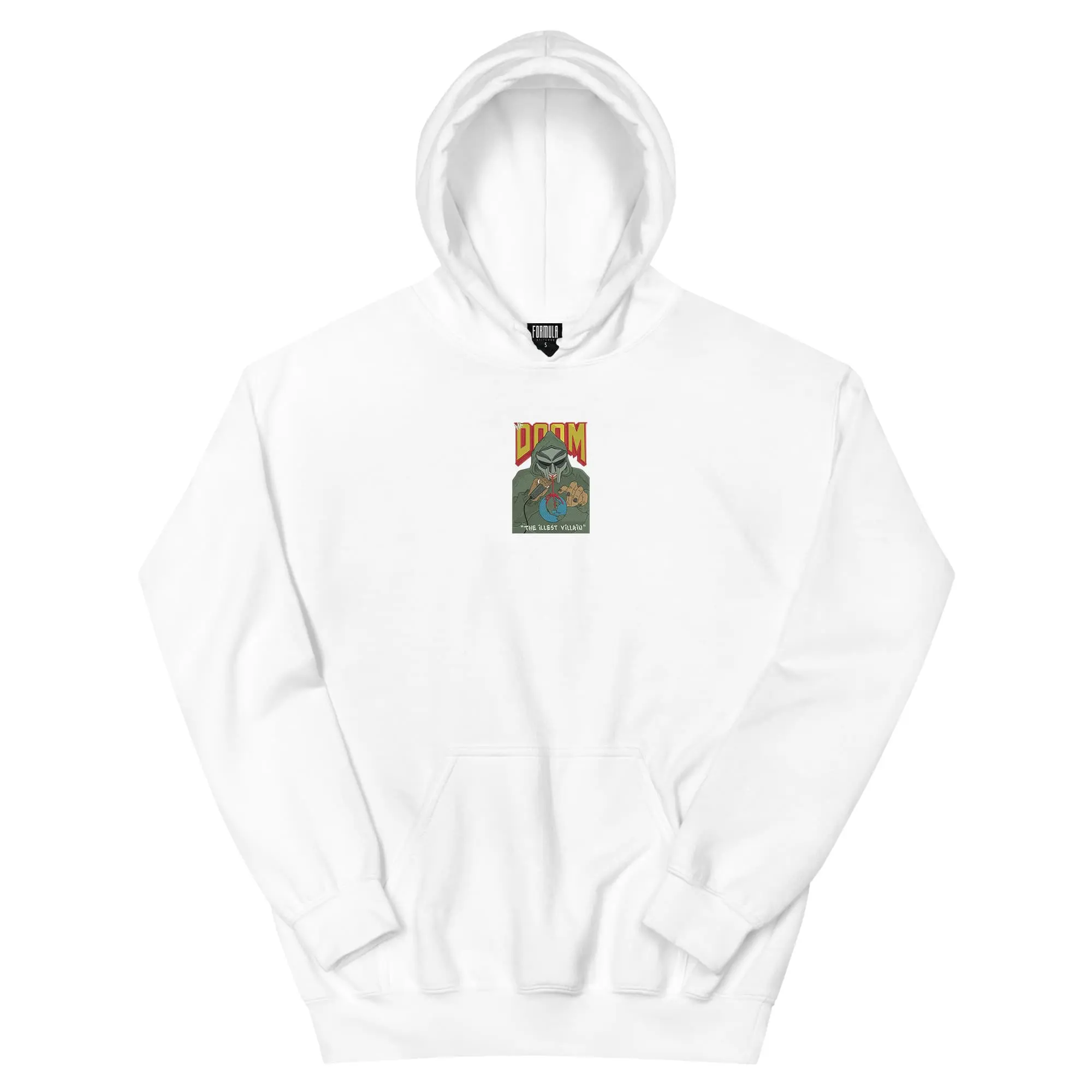 THE ILLEST VILLAIN - MF DOOM HOODIE, Athletic Rib-knit Medium Sweatshirt, 80% Cotton, Embroidered by FormulaStitched Fabric Fit