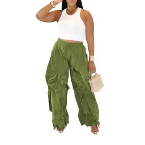 Autumn and winter clothing loose pleated lantern pants for women, elastic waist drawstring solid color pants for women, new lace up pants for women, new style