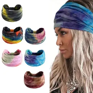 6-Pack Elegant Vintage Polyester Knotted Headbands - Tie Dye Wide Hair Bands for Women, Stretchy Hair Accessories for Yoga, Sports, and Daily Wear outdoorfun