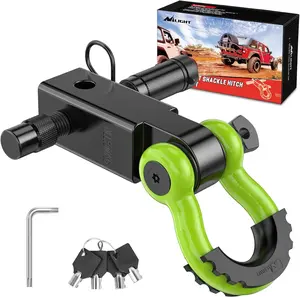 Nilight Powder Coated Drop Forged Anti-Theft Shackle Hitch Receiver Kit - 2-Inch, 45000 LBs Breaking Strength, 3/4" D-Ring Shackle, 5/8" Trailer Hitch Lock Pin, High Load Capacity for Offroad Tow Trucks (Green&Black)