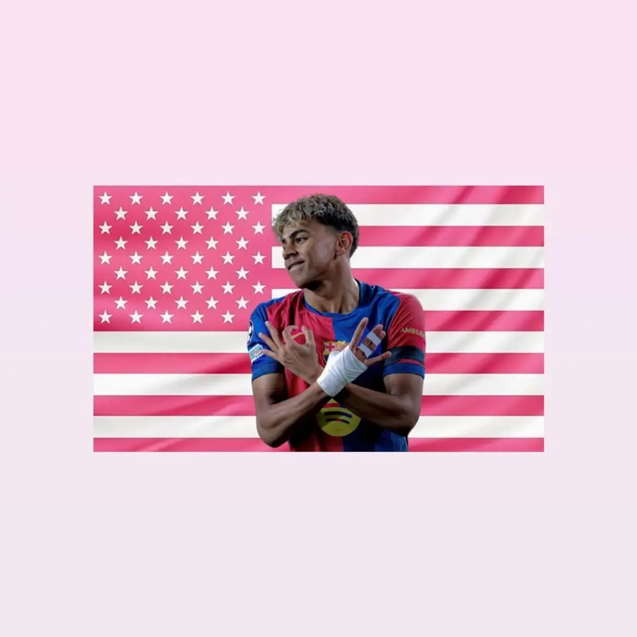 Lamine Yamal Pink American  Tapestry – Football Star Wall Art |   Soccer Fan Decor |   Aesthetic Pink |   Sports Room Gift