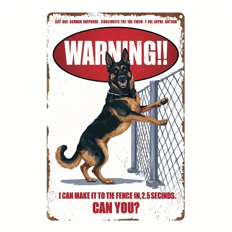 Vintage Single-Piece  Flat Iron Sign with German Shepherd Pattern, 8.0×12.0 Inches, Rustic Wall Art Decor for Home, Office or Garden, Ideal Gift for Wolf Dog Lovers, Pre-Drilled Holes for Easy Installation, Outdoor Metal Ornament garage