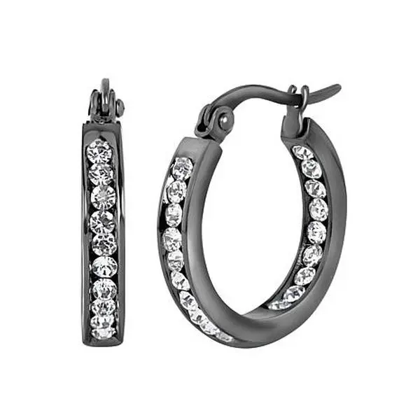 Stately Steel Round Inside-Outside Pavé Hoop Earrings - 3/4"