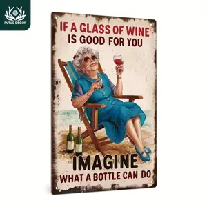 Wine Humor Aluminum Sign - Vintage Farmhouse Bar Decor, Home Decoration, Rustic Design