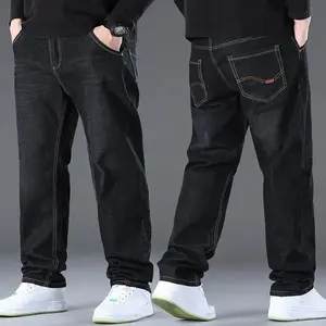 2025 New Spring Plus Size Men's Jeans Loose Fit Mid Waist Stretch Long Pants