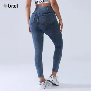 BRXL【Discount for live】High Waisted Women Jeans  Crossover Waist Knit Denim Workout Leggings Trendy Leggings with Pocket Denim Pants Casual Pull On Jeans-brxl-3