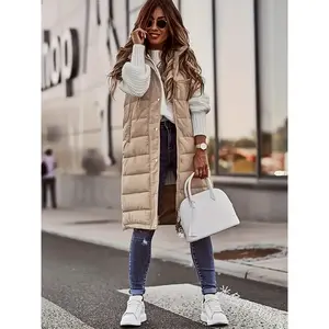 Women's casual sleeveless long jacket with hat, front vest, fashionable women's daily outerwearRAIMENTRY