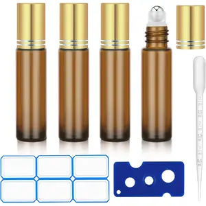 4 Pack of 0.34 Oz (10ml) Essential Oil Roller Bottles - Refillable, Leak-proof  Glass Roll- Bottles with Stainless Steel Roller Balls, Metal Caps, and Labels Included