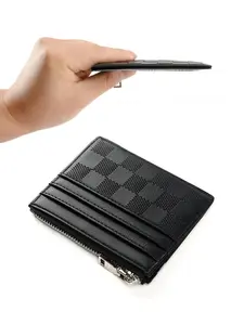 Men's Casual Plain Zipper Card Holder with Card Mirror, Leather Wallets, Travel Portable Zippered Card Case Holder, Card Holder for Men, Credit Card Case Holder, Trifold Card Holder