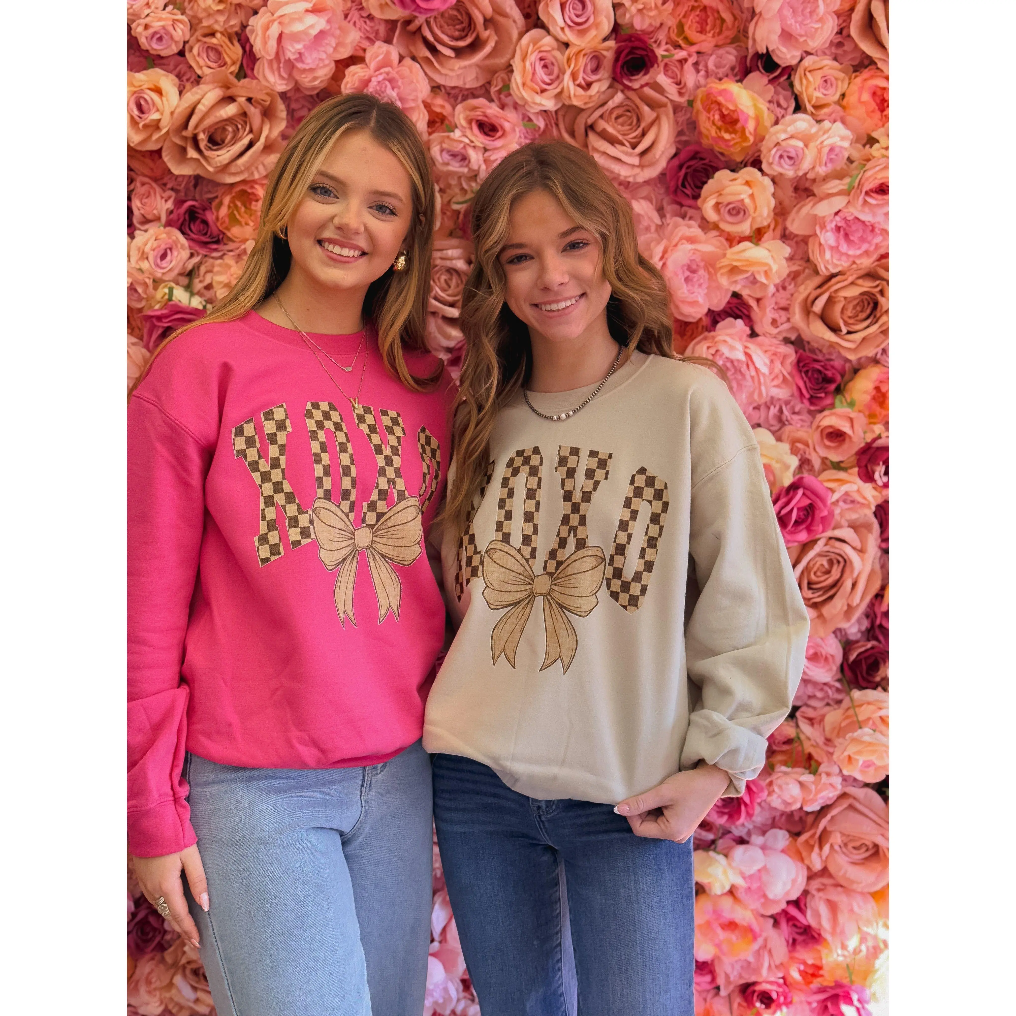 Checkered XOXO, Brown/Tqn Neutral xoxo, valentines day, valentines, heart, xoxo, Sweatshirt