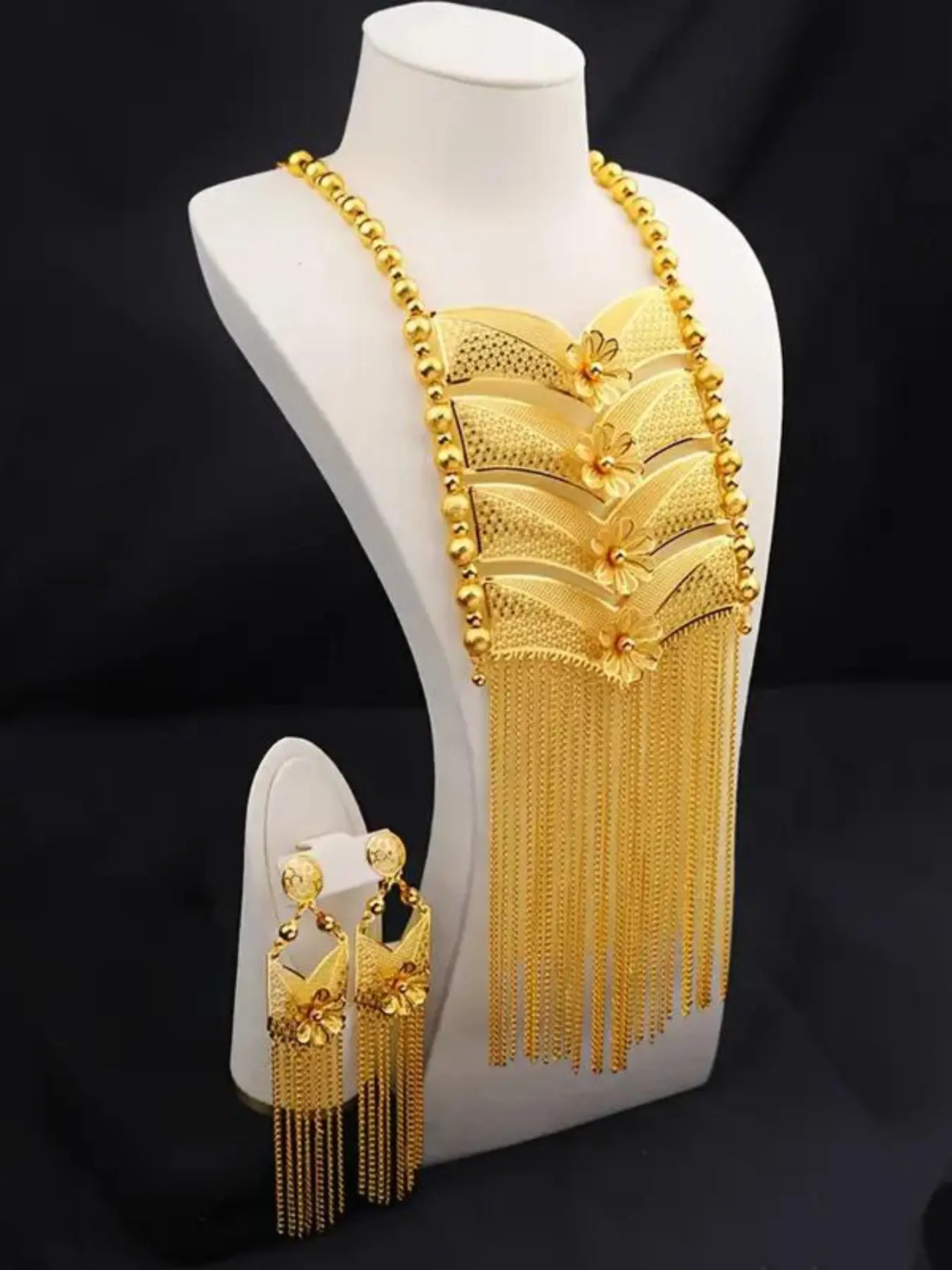 New Flower Necklace Set, Wedding Party Necklace Earrings Two Piece Set, Bride Toast Dress Accessory, High End Evening Wear