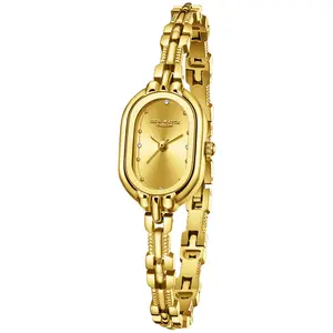Women Vintage Petite Bracelet Gold Dainty Watch Small Oval Analog Quartz Watch Luxury Waterproof Ladies Diamonds Wristwatch