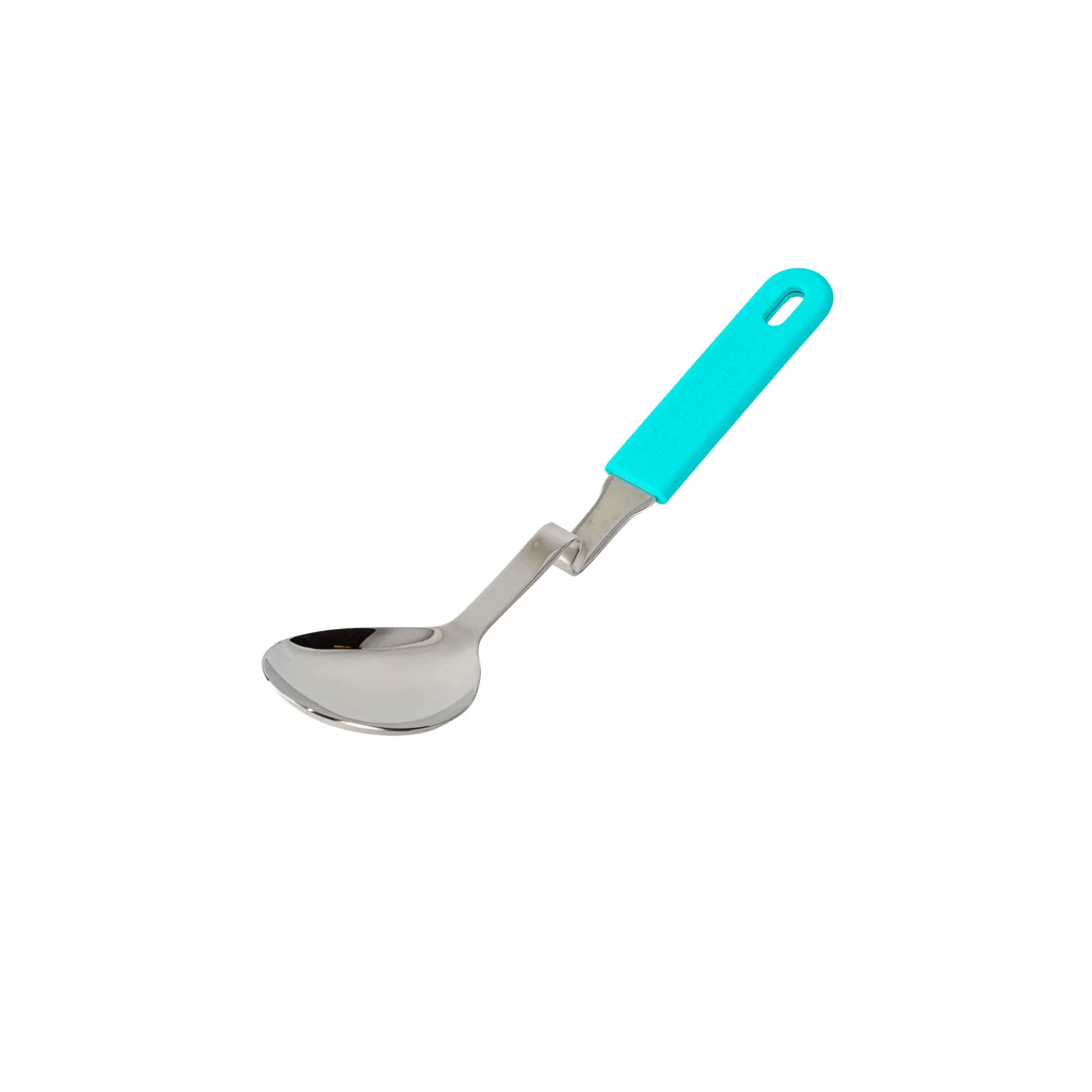 Souper Cubes + Lori Greiner No Mess Stainless Steel Cooking Spoon with Silicone Handle - Stainless Steel Serving Spoon No Mess Design Hooks on Side of Any Pot, Kitchen Must Haves