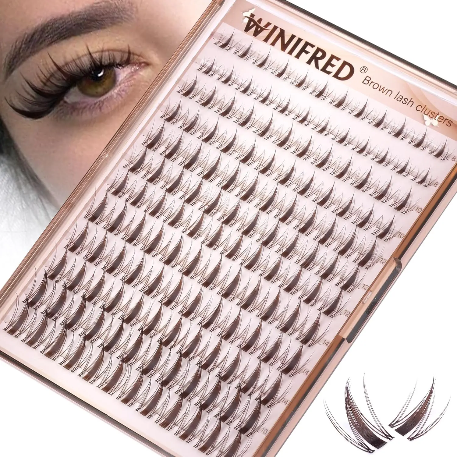 Winifred Brown Lash Clusters Natural Wispy Eyelash Clusters C Curly Manga Cluster Eyelash Extensions Clear Band Fairy Lashes Clusters 8-16mm Dark Brown Individual Lashes