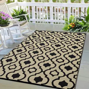 Waterproof Reversible Outdoor Rug - Plastic Straw Black & Brown Carpet for Patio Balcony Camping Picnic RV Backyard Porch