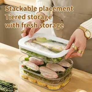 4pcs Tier Stackable Food Storage Containers, Refrigerator Organizer Box, Meat Preserver, Deli Food Organizer, Leak-Proof Stackable Design, Tight Fitting Lids, Reusable for Fridge and Freezer, Suitable for Cheese, Beef Rolls, Etc.