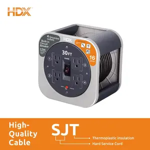 30 ft. 16/3 Extension Cord Reel with 4 Grounded Outlets and Surge Protector in Gray
