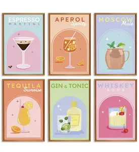 Aperol Spritz Drink Poster Set, 6 Prints, 11 x 17 Inches, Retro Style, Preppy Wall Art Decor Bar Poster Cocktail Poster Bar Cart for Female Apartment