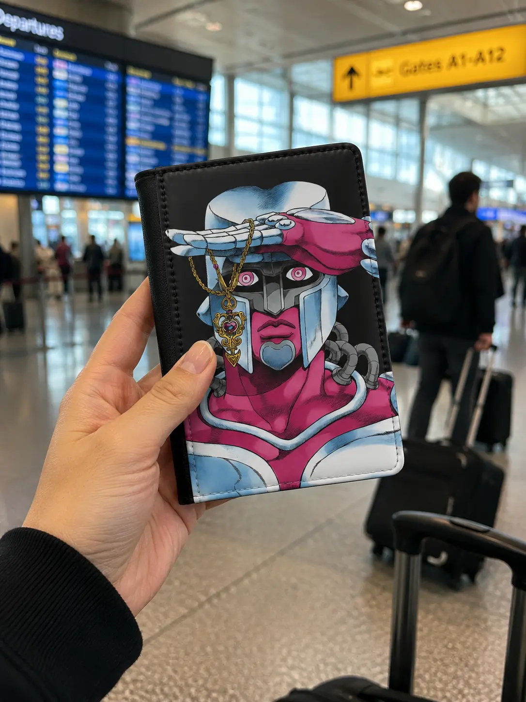 Anime Wallet Inspired by JJBA Crazy Diamond | Pink and Blue Stand Design Wallet for JoJo Diamond is Unbreakable Fans | Otaku Gift