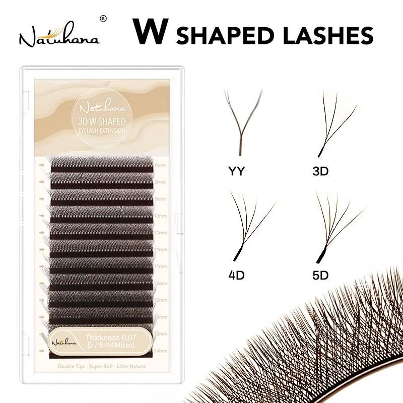 NATUHANA Brown W Lashes  Shaped Bloom 2D 3D 4D 5D Automatic Flowering Premade Fans Eyelashes Extensions 2026 New
