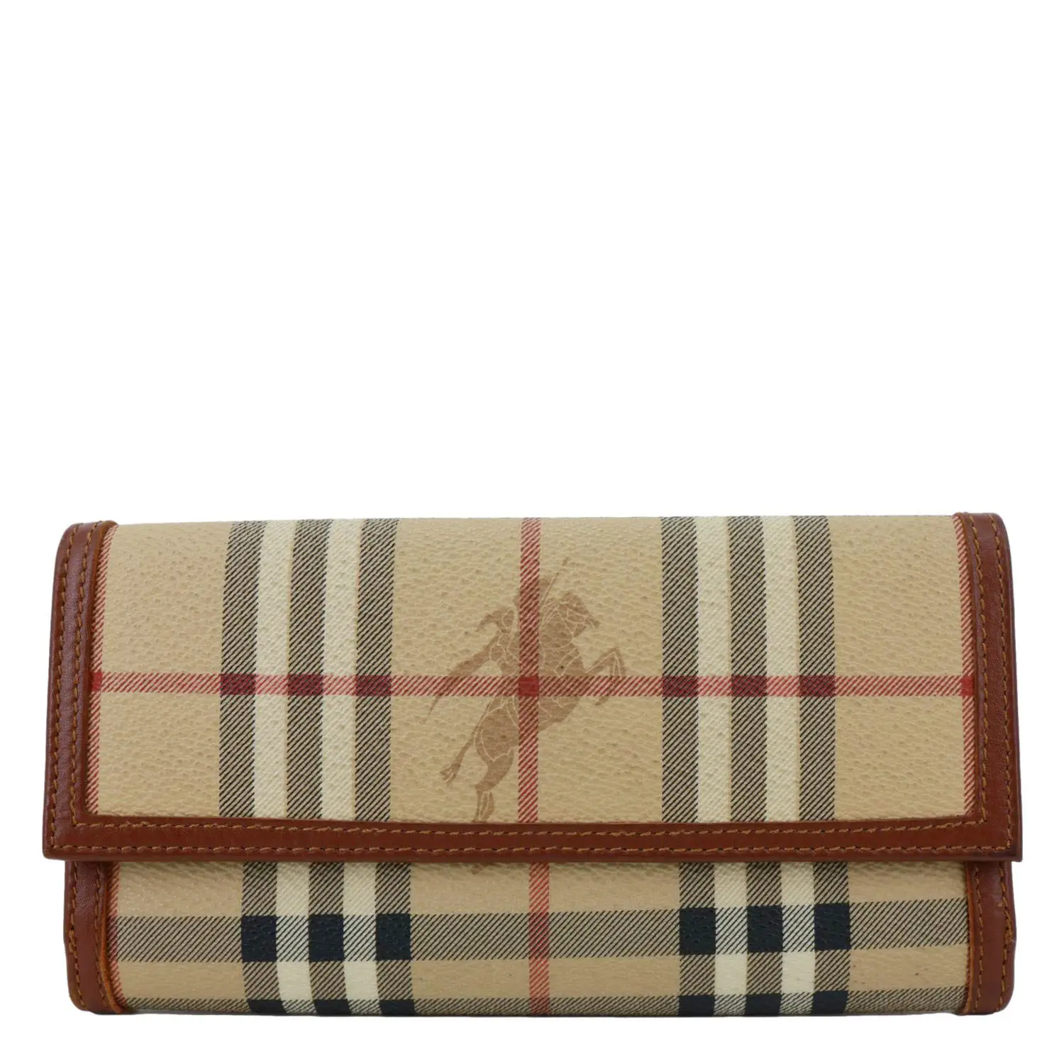 Pre-owned BURBERRY Canvas Clutches & Wristlets Haymarket Check Long Wallet Beige