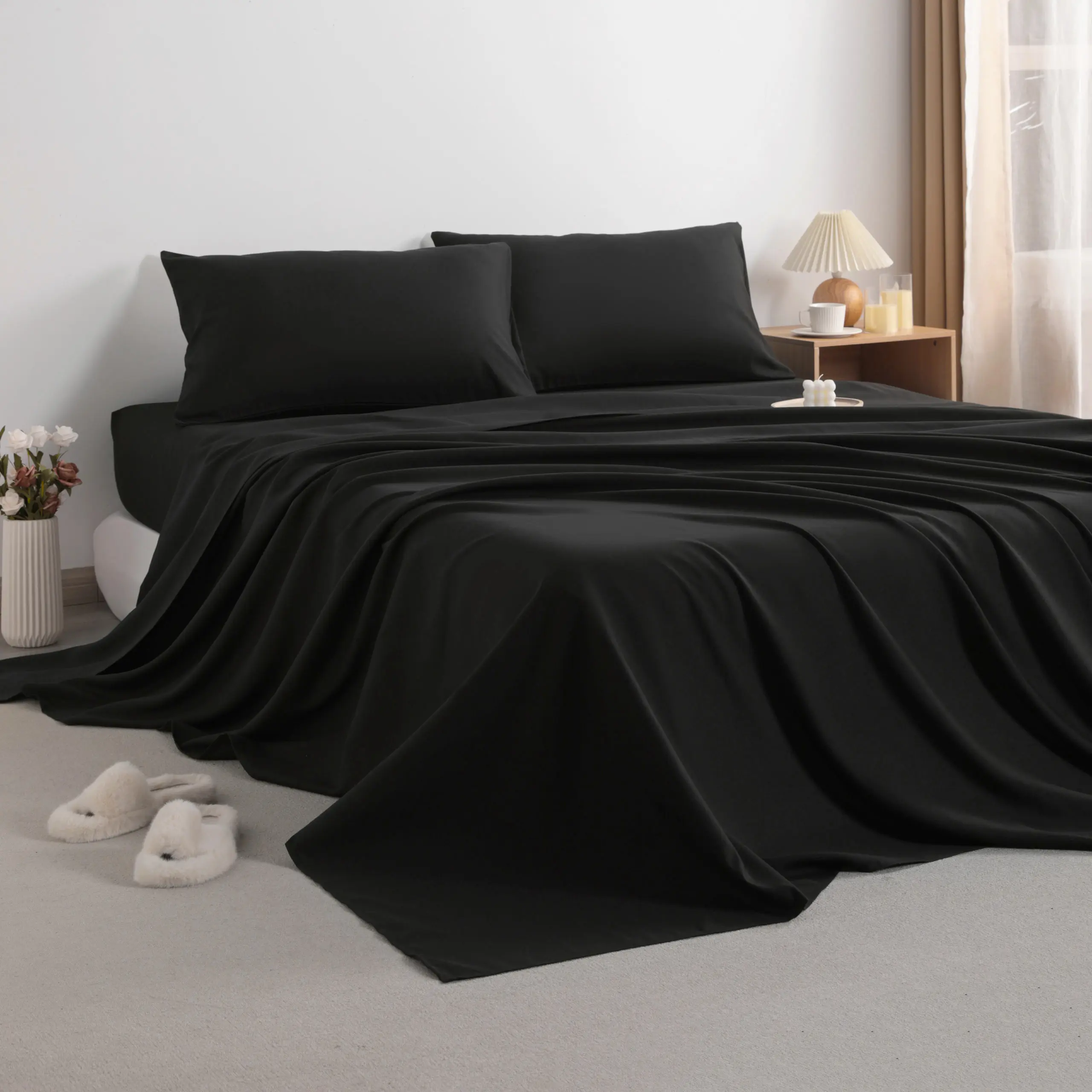 [ Summer Sale Deals ]NTBAY 3/4 Pcs Hotel Style Bed Sheet Sets, Breathable & Cooling Bedding Sets, Hotel Luxury Super Silky Soft and Cozy for Bedroom, Frictionless Skin-friendly, Deep Pocket, Wrinkle, Fade Resistant, House Decoration, Gift