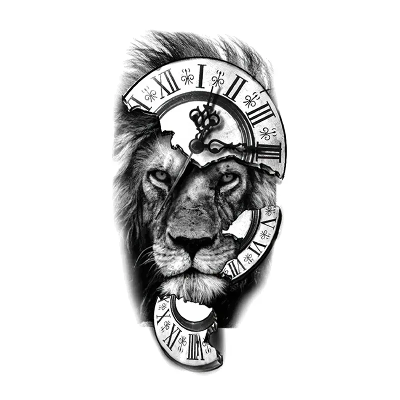 Creative Lion Clock Waterproof Temporary Tattoo, Lasting 1 to 2 Weeks Herbal Tattoo, Realistic Gender-Neutral Fake Tattoos for Arms & Legs, Temporary Tattoos Stickers, Tattoo Sticker, Body Fake Tattoos
