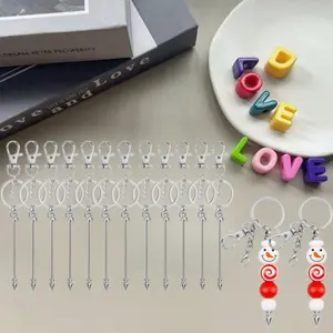 12Pcs Beadable Keychain Bar, Silver Bead Keychain Beaded Item for Pendant DIY, Alloy Blank Key Chain Accessories Bulk for Beadable Gift Jewelry Making Supplies