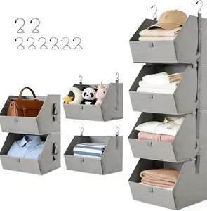 4-Tier Hangable Rectangle Hanging Closet Organizer - Dustproof Fabric Clothes Hanging Shelves, Space-Saving Closet System, Collapsible Storage Bins for Home, Dorm