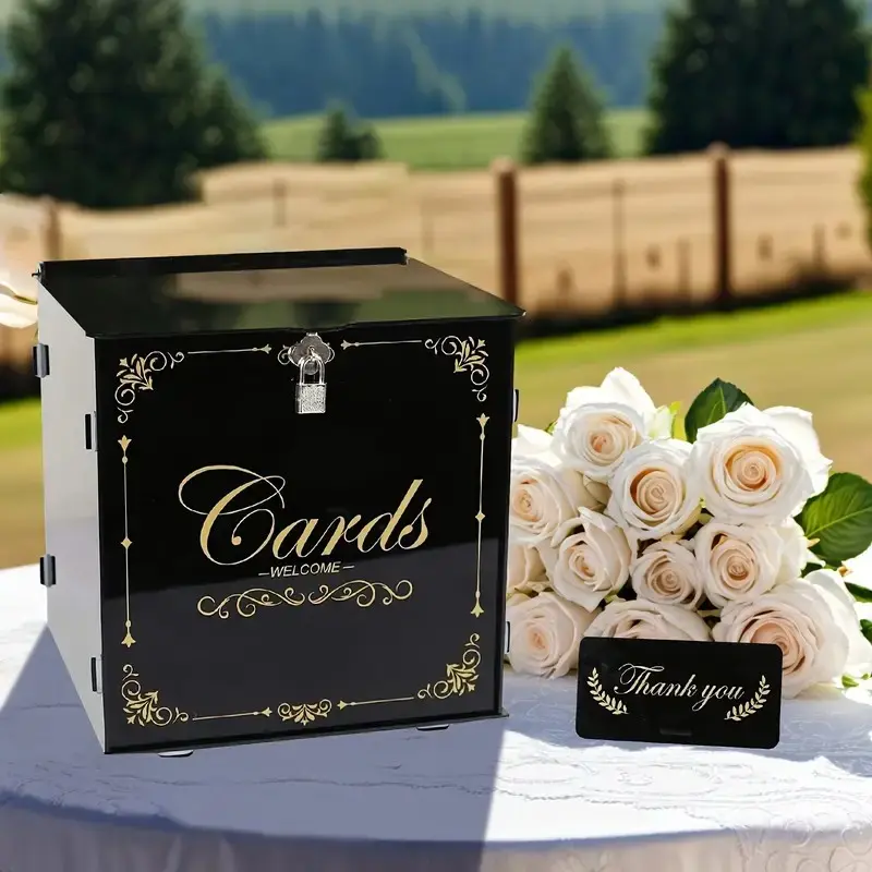 Acrylic Wedding Card Box with Lock, DIY Envelope & Money Gift Card Box, Perfect Decor for Wedding Reception, Baby Shower, Birthday, Graduation, Thanksgiving Party, Room Decoration for Bride