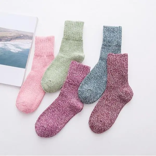 5 colors of soft knit mid-calf socks, retro unisex colors, everyday casual women’s socks for calves