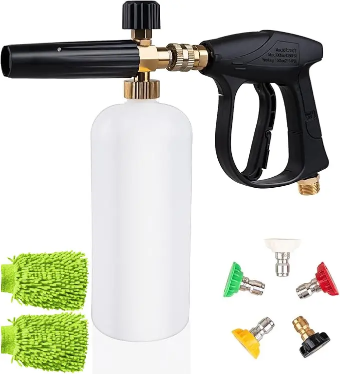 1L Power Washer Foam Cannon with 5 Spray Nozzles, 1/4 Inch Quick Connect Car Wash Foam Sprayer Accessory for Auto Cleaning Maintenance Car Wash Tool Car Wash Equipment