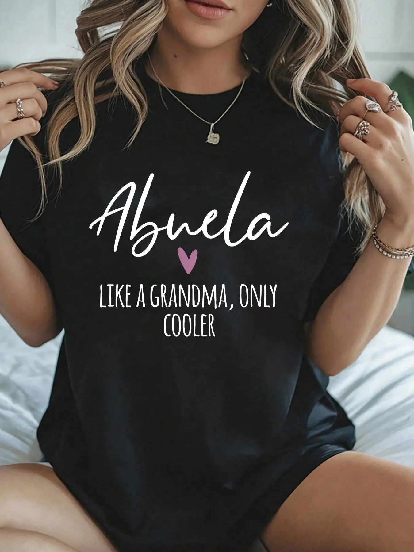 100% Cotton Abuela Like A Grandma Only Cooler Heart Mother's Day Abuela T-Shirt Cotton Shirt, Women Graphic T Shirts -  Printed Short Sleeve T-Shirt Top