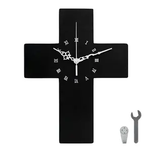 Crucifix Wall Clock, Gothic Cross Wall Clock - Gothic Decor Wall Hanging Clock for Living Room, Bedroom or Office - Black - Wooden-Silent Non-Ticking  Decoration Gift Decorative