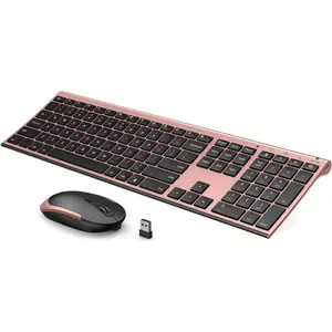 Wireless Keyboard and Mouse, 2.4GHz Rechargeable Compact Quiet Full-Size Keyboard and Mouse Combo with Nano USB Receiver For Windows, Laptop, PC, Notebook-Black and Rose Gold