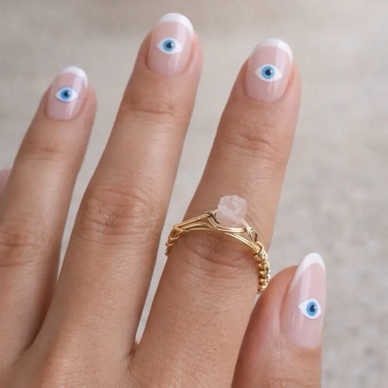 Modern Hippi Handmade Raw Crystal Healing Rose Quartz, Aquamarine, Green aventurine, Moss Agate,Black Tourmaline, Amethyst, Quartz, Moonstone Stacking Ring for Women Delicate Elegant Gold Wire Wrapped Jewelry Gift