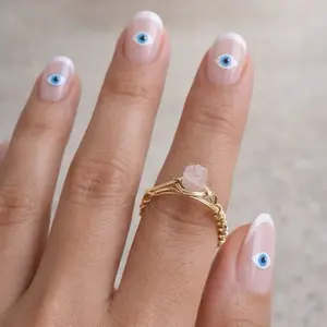 Modern Hippi Handmade Raw Crystal Healing Rose Quartz, Aquamarine, Green aventurine, Moss Agate,Black Tourmaline, Amethyst, Quartz, Moonstone Stacking Ring for Women Delicate Elegant Gold Wire Wrapped Jewelry Gift