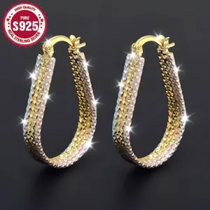 Elegant 925 Sterling Silver Teardrop Hoop Earrings - Hypoallergenic, Lightweight & Sparkling Oval Design for Women - Perfect for Casual Wear & Special Occasions