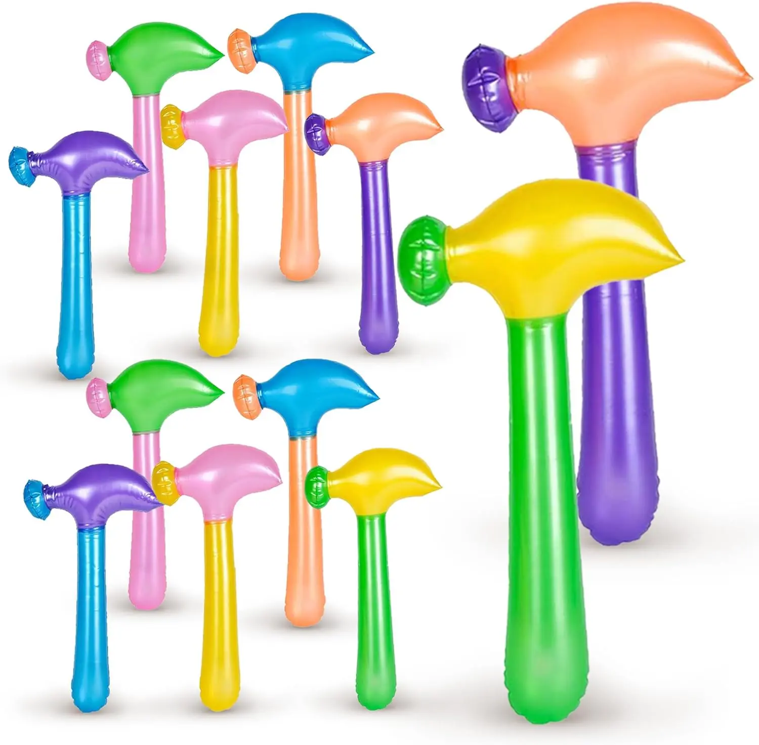 Playbees Multi-Colored Inflatable Hammer - 12 Pack - Assorted Neon Mallets - Perfect for Backdrops, Decor, School Activities, Festivals, Party Favors, Pool...