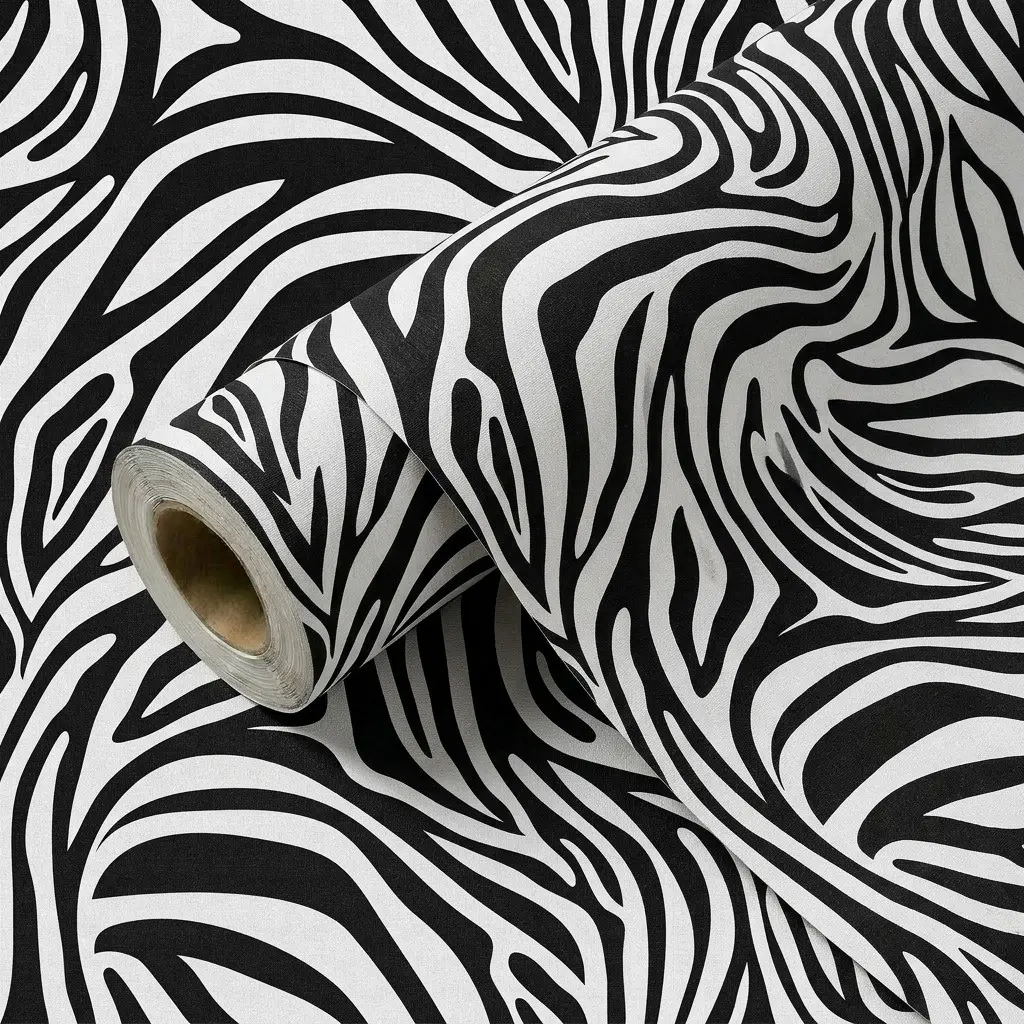 1 Roll 44.5CM(17.5") Black White Zebra Print Striped Wallpaper Peel And Stick, Self Adhesive PVC Removable Waterproof Vinyl Contact Paper For Wall Cabinet Wardrobe Home Decor