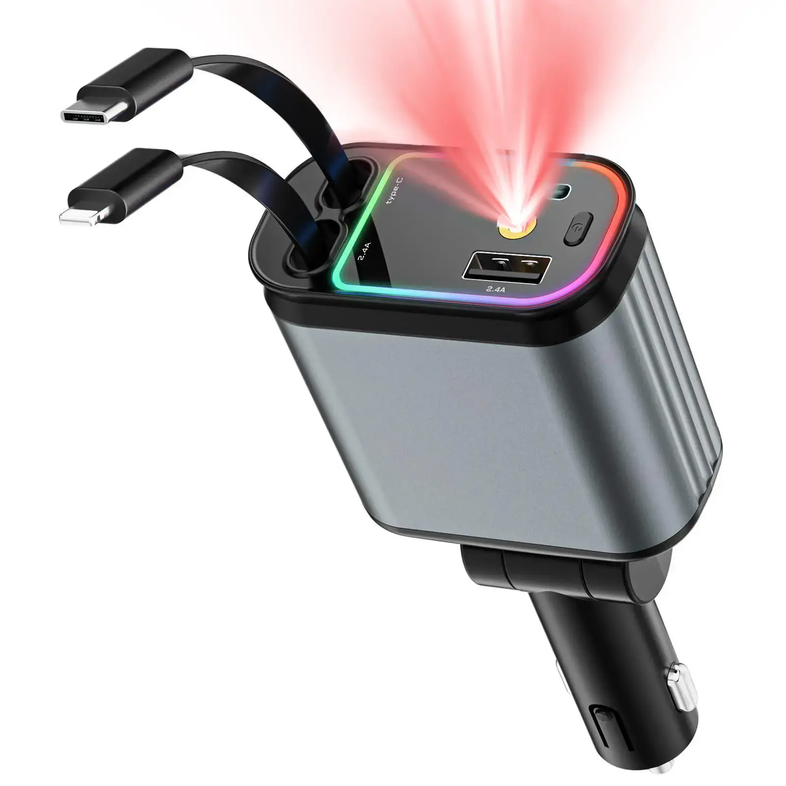 4 in 1 Retractable Car Charger 66W Fast Charger with Starlight Projector Night Light PD Super Fast Charging USB Adapter for iPhone Samsung Android LED Ceiling Light Design Compact & Easy Installation