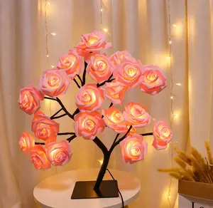 Rose Flower Table Lamp USB Christmas Tree Fairy Lights Night Lights for Home Party Wedding Bedroom Christmas Decoration