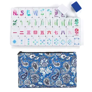 Sweet Jojo Designs Mahjong Tile Set Cute, Pretty Mah Jongg Sets American, 160 1.25in. Engraved 4 Layer Acrylic Mojang Tile Game Set, Beautiful Mahjong Accessories and Gifts Travel Bag (Luxury Blue)