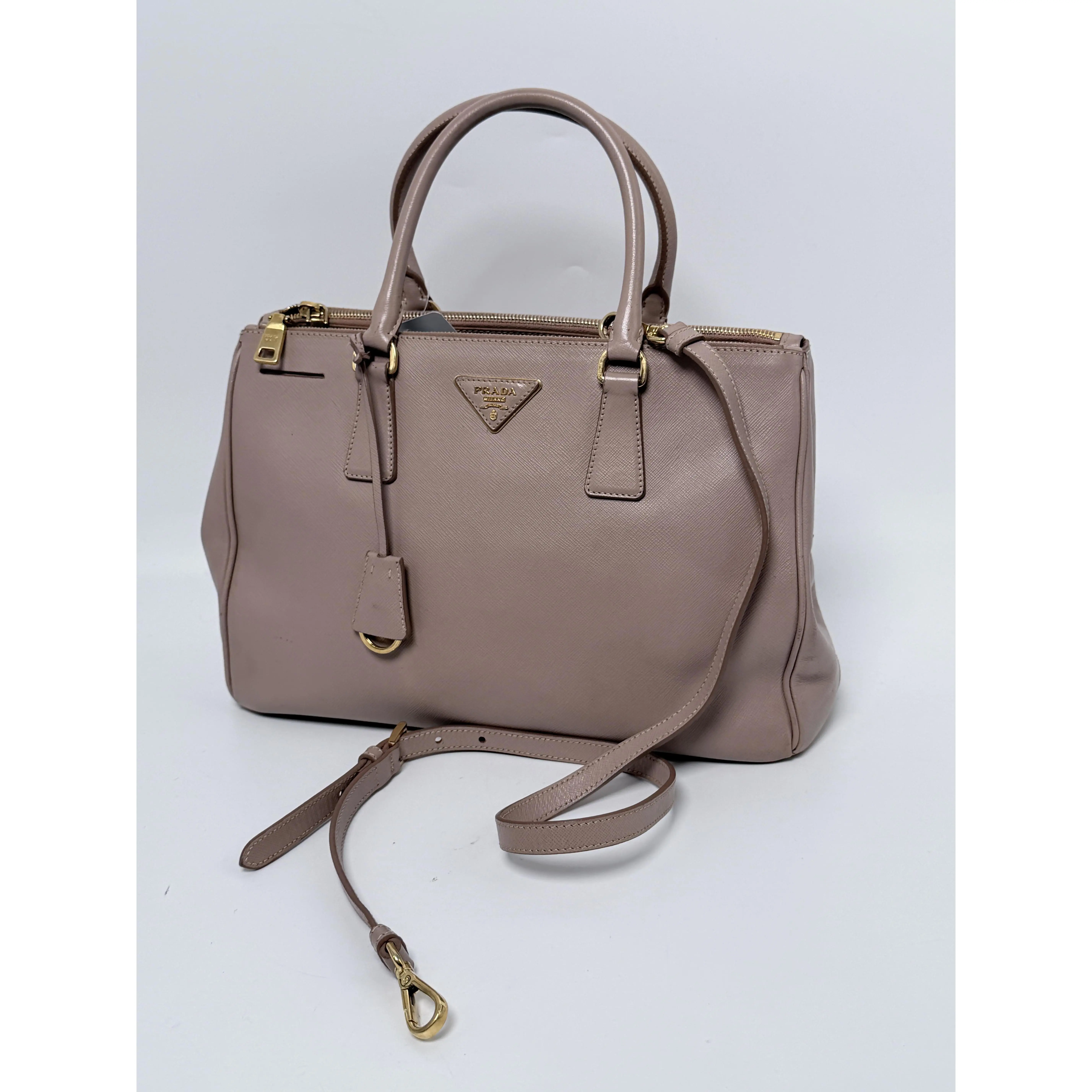 Pre-owned PRADA leather Shoulder Bags Galleria Double Zip Tote Beige ZS131PR